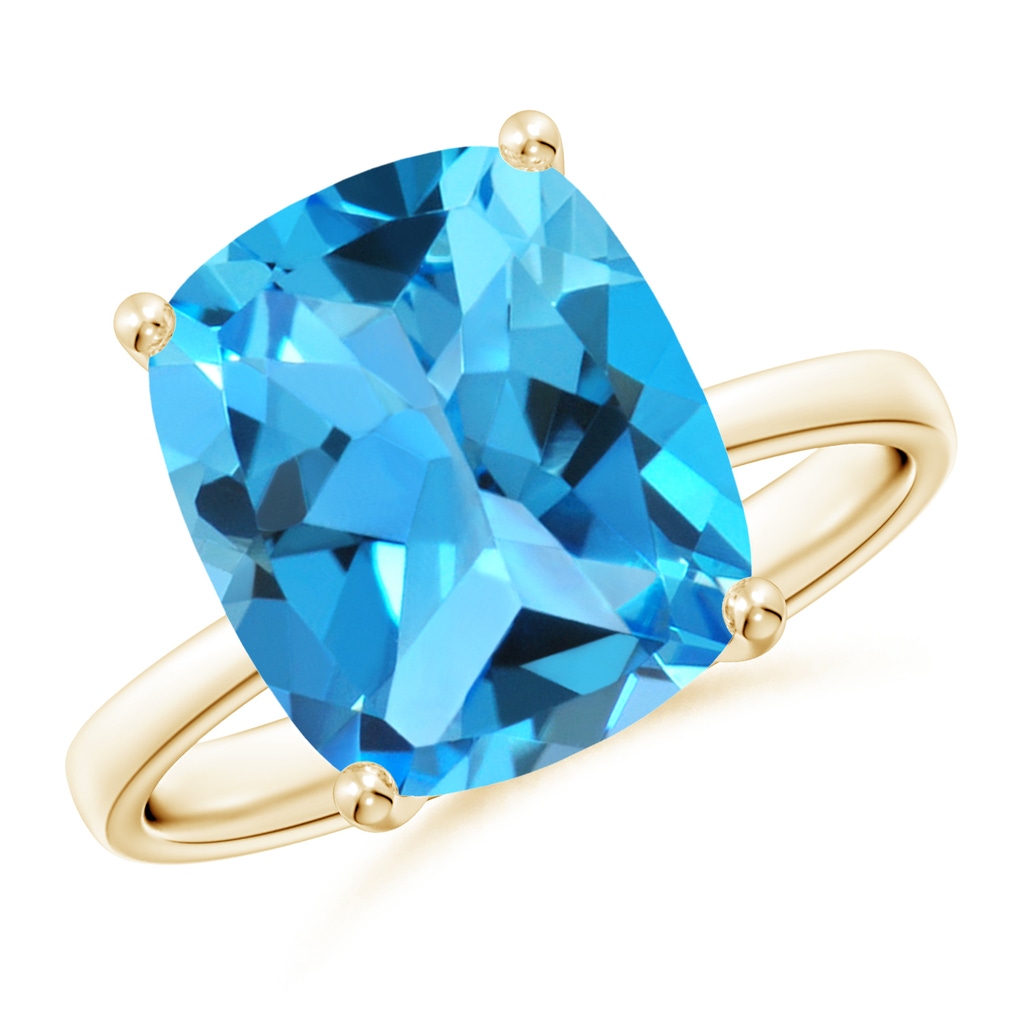 12x10mm AAA Prong-Set Cushion Swiss Blue Topaz Cocktail Ring in Yellow Gold