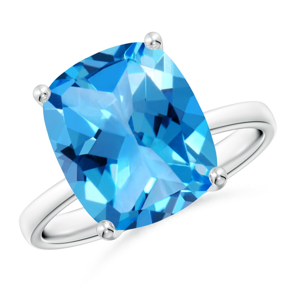 12x10mm AAAA Prong-Set Cushion Swiss Blue Topaz Cocktail Ring in 10K White Gold