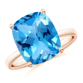 12x10mm AAAA Prong-Set Cushion Swiss Blue Topaz Cocktail Ring in Rose Gold