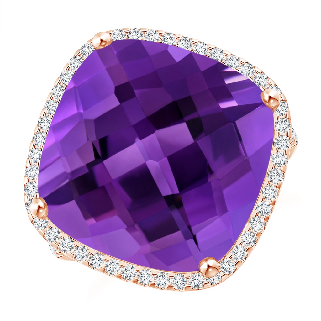 15mm AAAA Cushion Amethyst Halo Ring with Clover Motif in Rose Gold