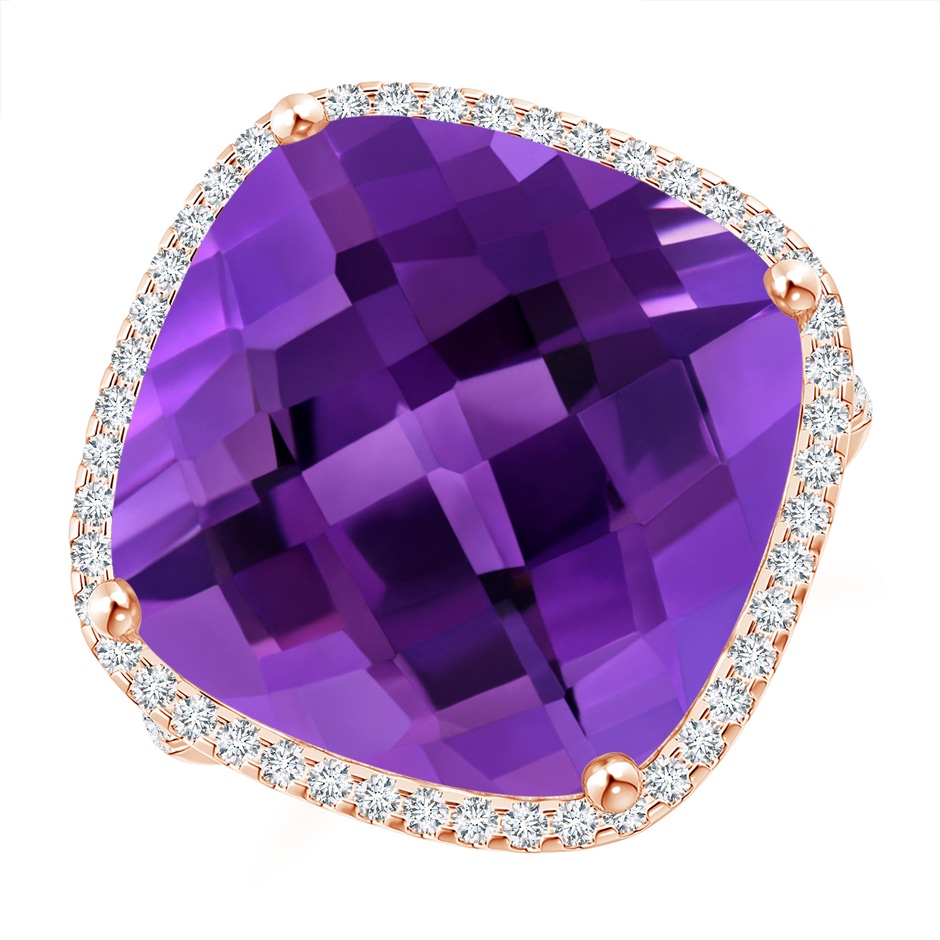 15mm AAAA Cushion Amethyst Halo Ring with Clover Motif in Rose Gold 