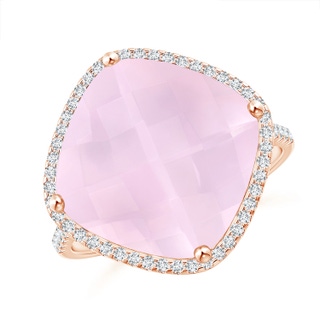 13mm AA Cushion Rose Quartz Halo Ring with Clover Motif in Rose Gold