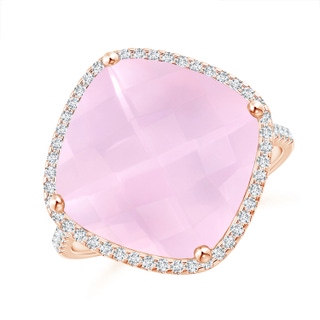 13mm AAA Cushion Rose Quartz Halo Ring with Clover Motif in 10K Rose Gold