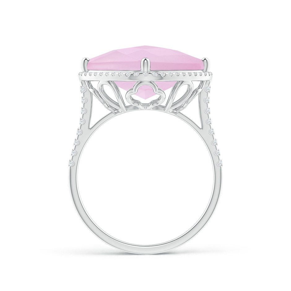 13mm AAA Cushion Rose Quartz Halo Ring with Clover Motif in White Gold product image