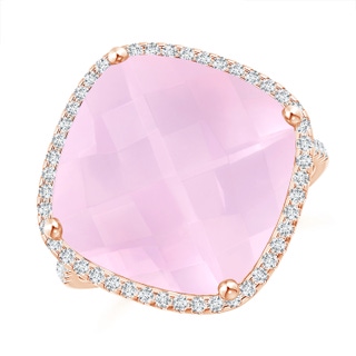 14mm AAAA Cushion Rose Quartz Halo Ring with Clover Motif in Rose Gold