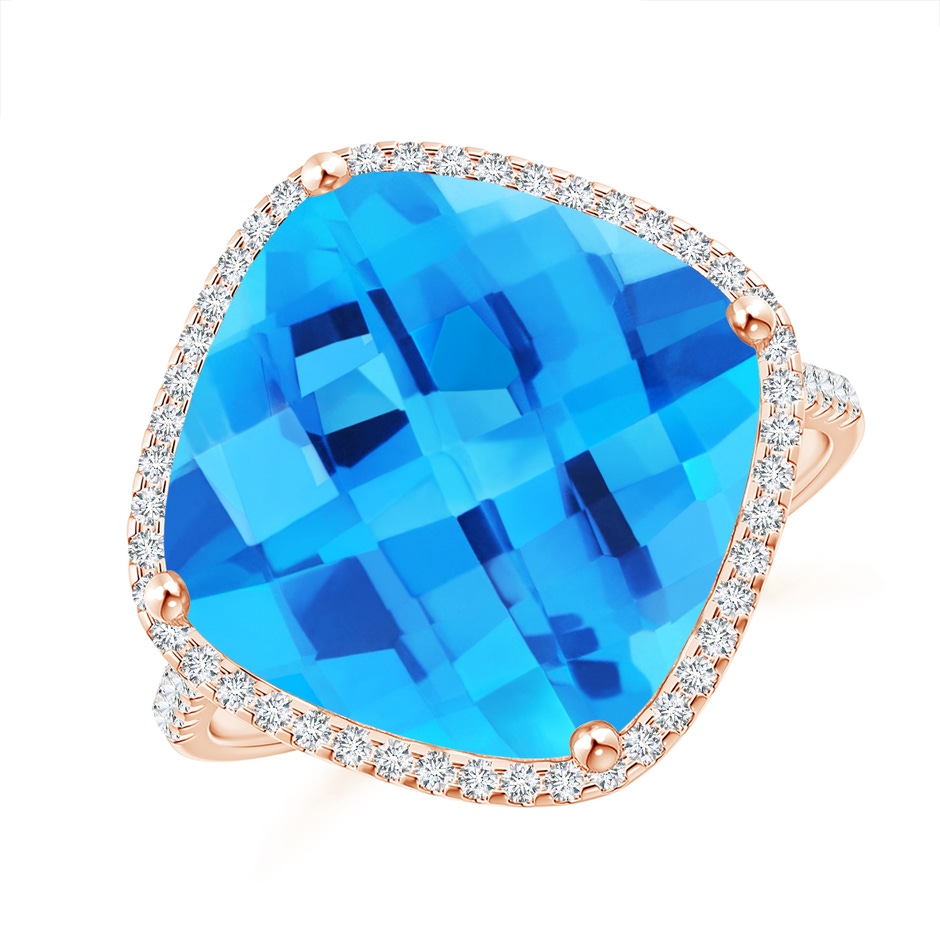 13mm AAA Cushion Swiss Blue Topaz Halo Ring with Clover Motif in Rose Gold 