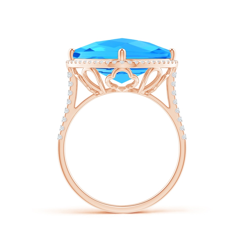 13mm AAA Cushion Swiss Blue Topaz Halo Ring with Clover Motif in Rose Gold product image