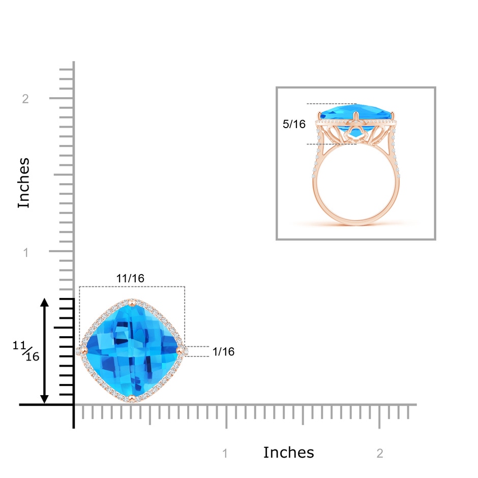 13mm AAA Cushion Swiss Blue Topaz Halo Ring with Clover Motif in Rose Gold product image