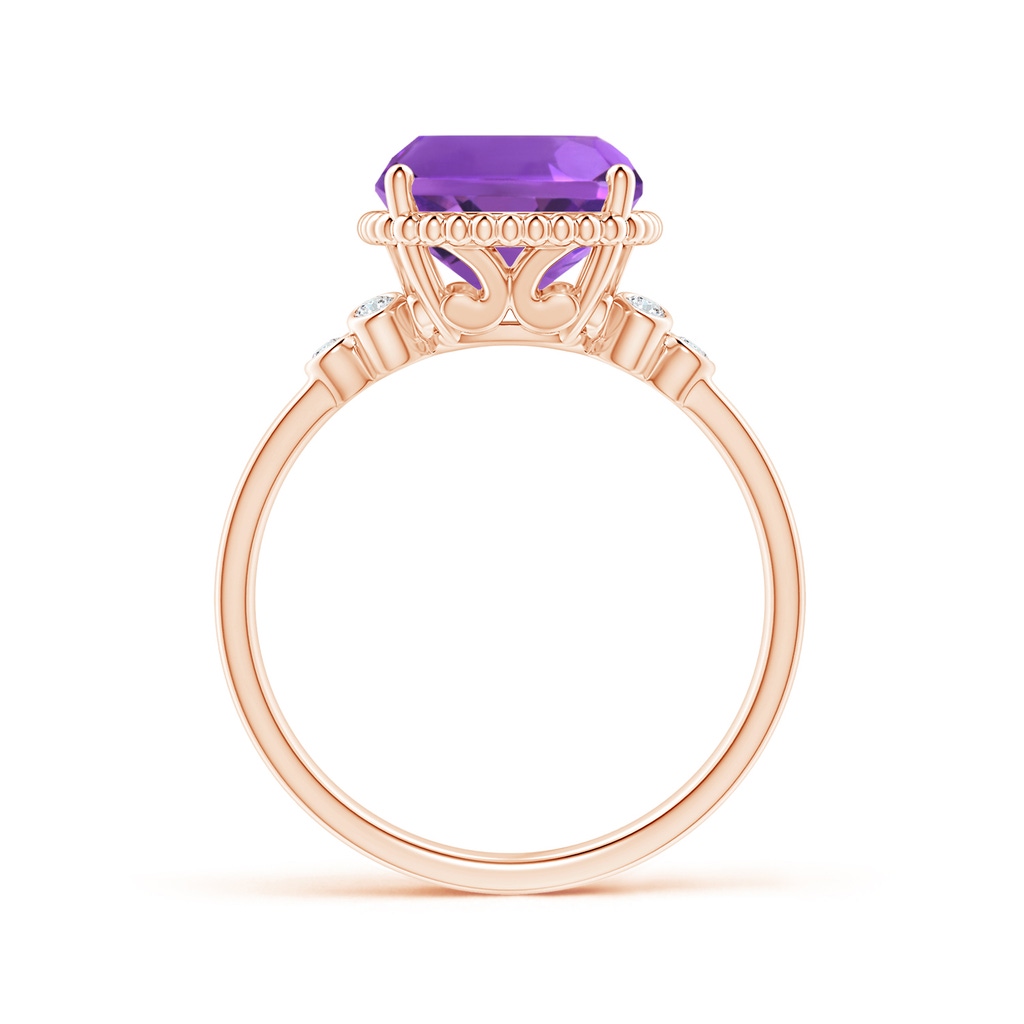11x9mm AAA Cushion Amethyst Beaded Halo Ring with Diamond Accents in Rose Gold Product Image
