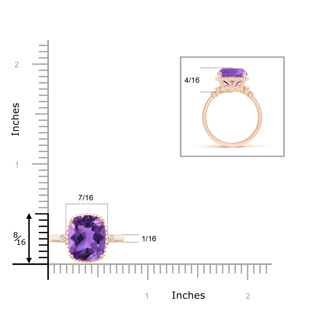 11x9mm AAA Cushion Amethyst Beaded Halo Ring with Diamond Accents in Rose Gold Product Image