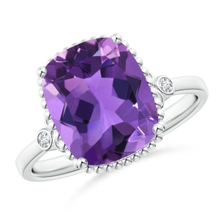 11x9mm AAA Cushion Amethyst Beaded Halo Ring with Diamond Accents in White Gold