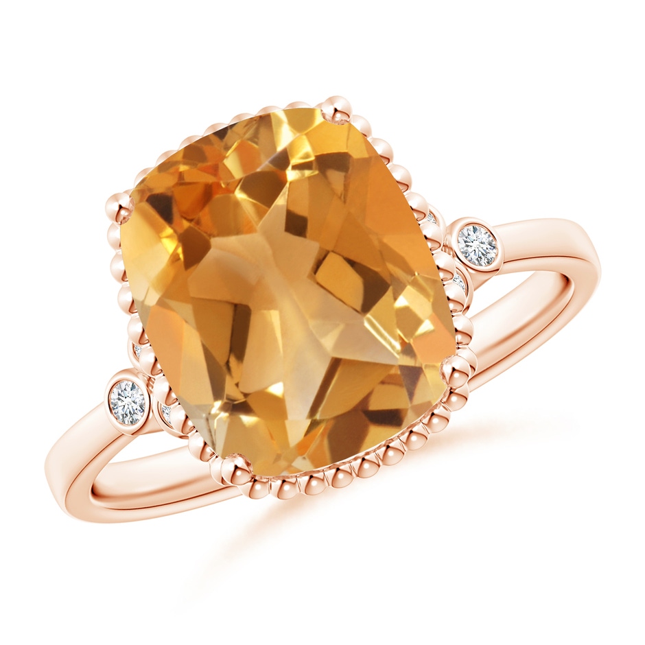 11x9mm A Cushion Citrine Beaded Halo Ring with Diamond Accents in Rose Gold 