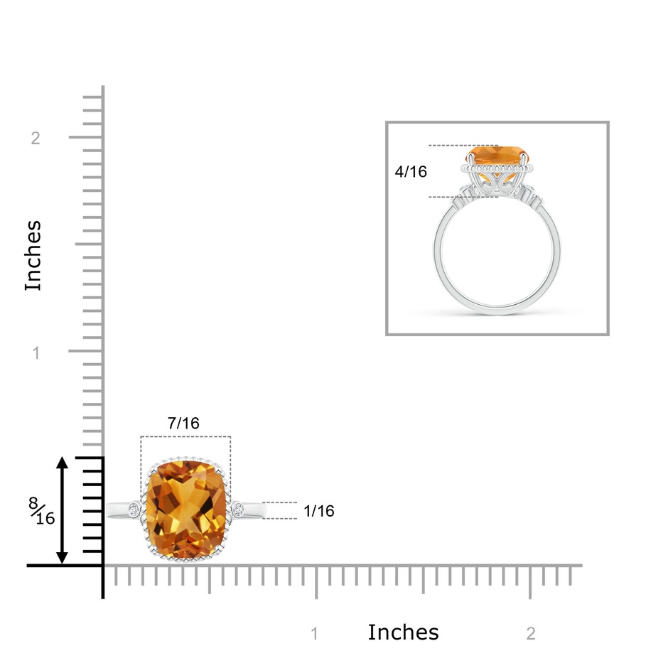 11x9mm AA Cushion Citrine Beaded Halo Ring with Diamond Accents in White Gold ruler