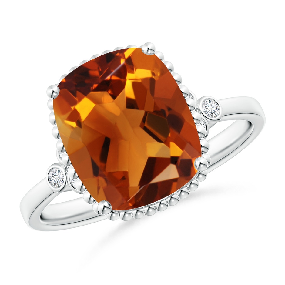 11x9mm AAAA Cushion Citrine Beaded Halo Ring with Diamond Accents in White Gold 