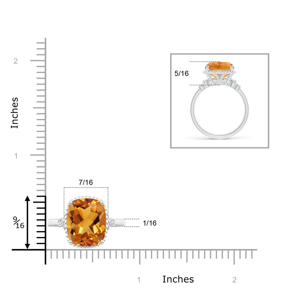 12x10mm AA Cushion Citrine Beaded Halo Ring with Diamond Accents in White Gold ruler