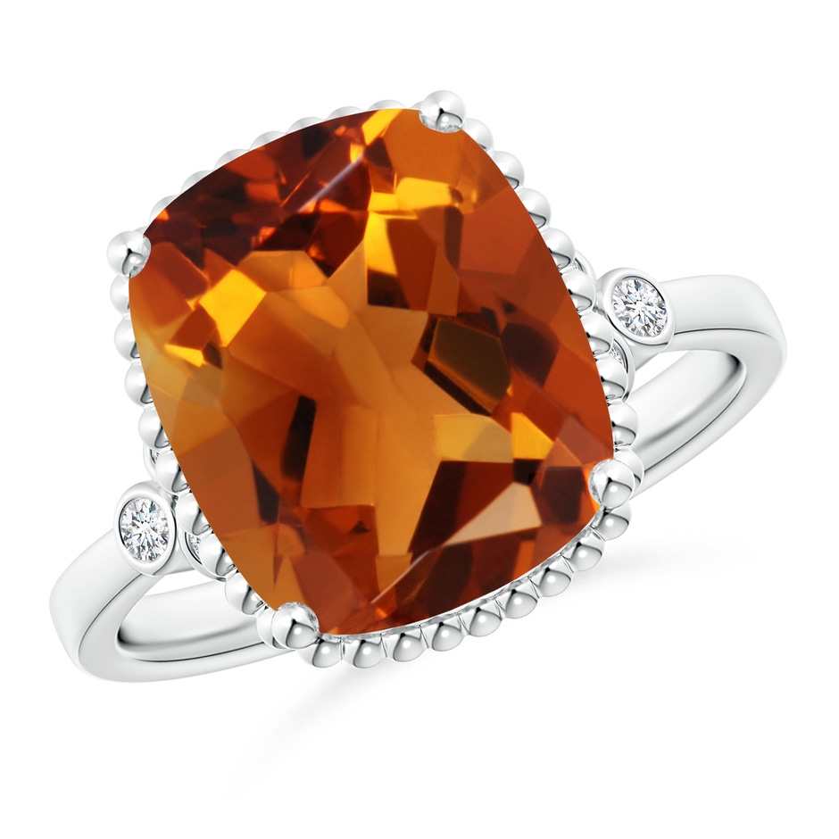 12x10mm AAAA Cushion Citrine Beaded Halo Ring with Diamond Accents in White Gold 