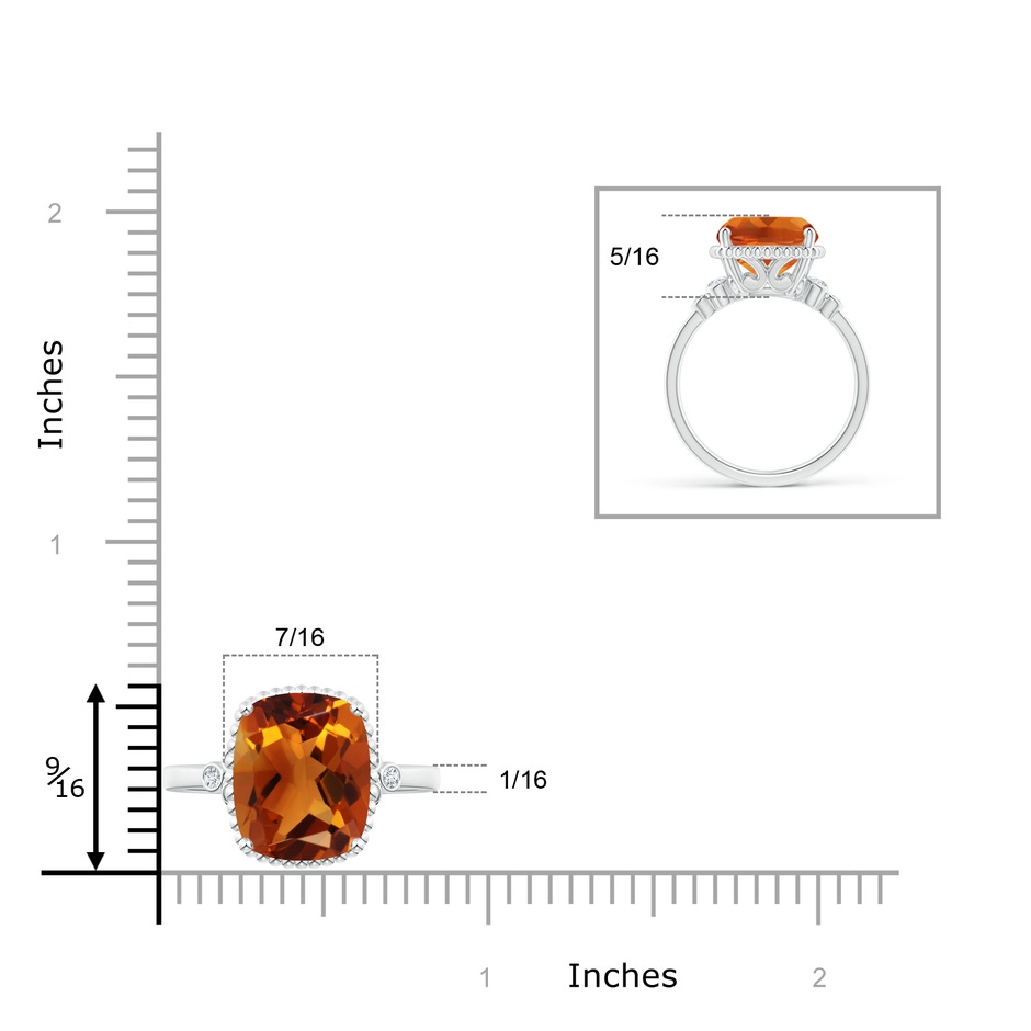 12x10mm AAAA Cushion Citrine Beaded Halo Ring with Diamond Accents in White Gold ruler