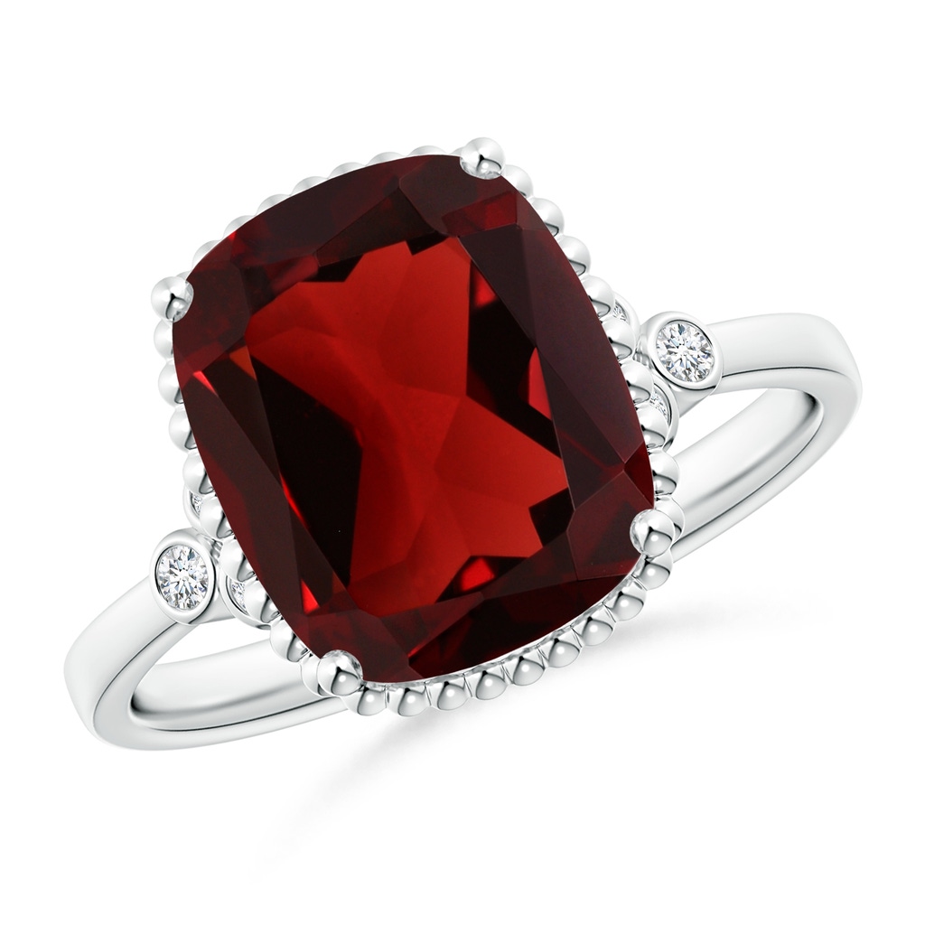 11x9mm AAA Cushion Garnet Beaded Halo Ring with Diamond Accents in White Gold