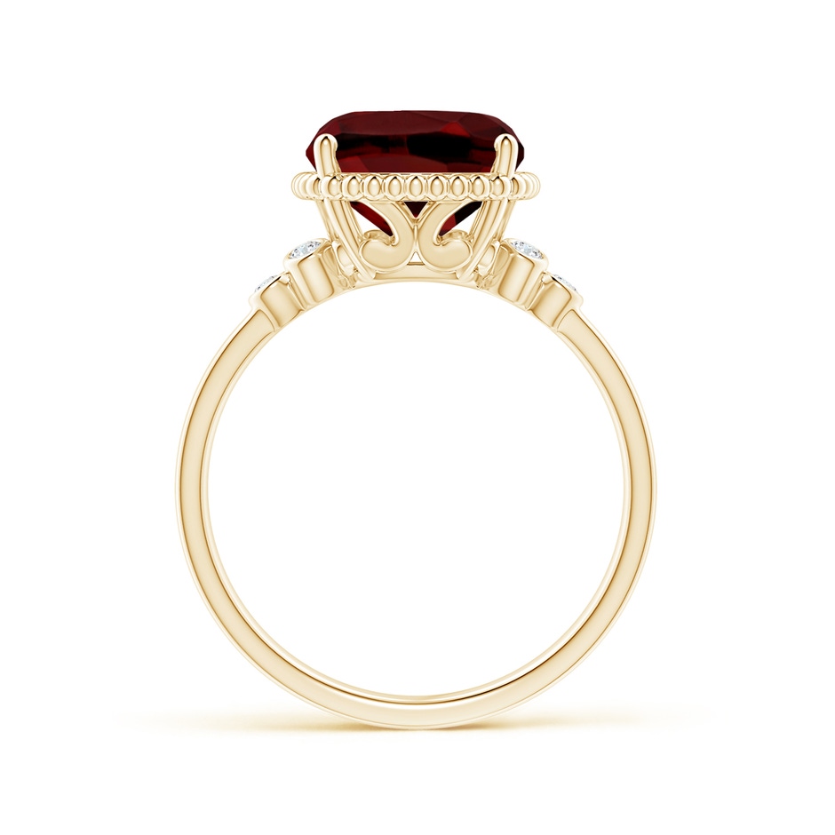 11x9mm AAAA Cushion Garnet Beaded Halo Ring with Diamond Accents in Yellow Gold product image