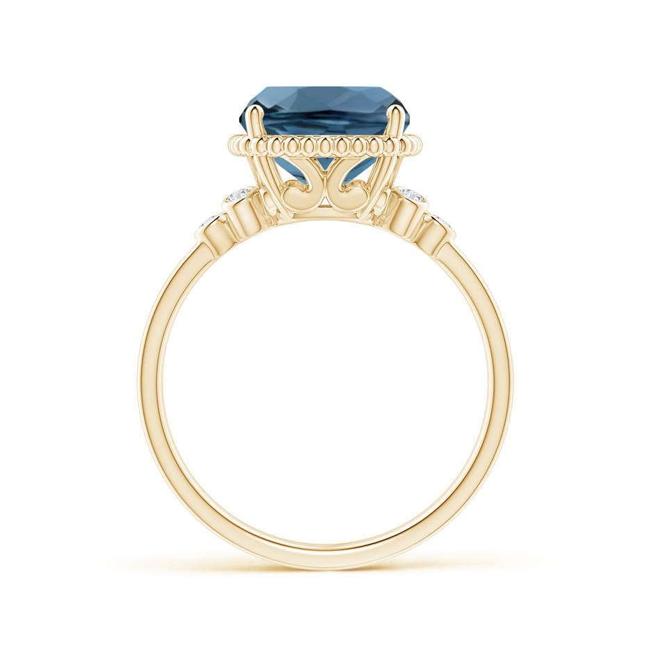 11x9mm A Cushion London Blue Topaz Beaded Halo Ring with Diamonds in Yellow Gold product image