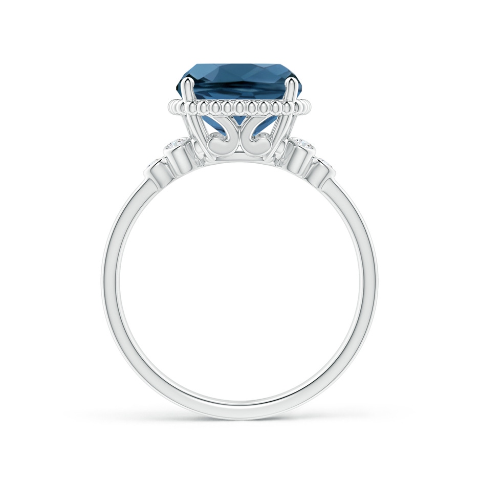 11x9mm AA Cushion London Blue Topaz Beaded Halo Ring with Diamonds in White Gold product image