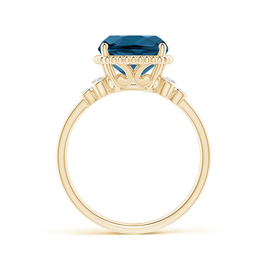 11x9mm AAA Cushion London Blue Topaz Beaded Halo Ring with Diamonds in Yellow Gold product image