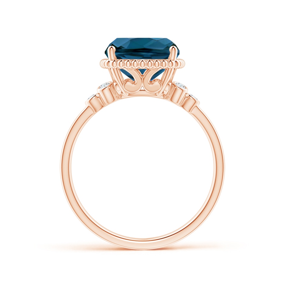 11x9mm AAAA Cushion London Blue Topaz Beaded Halo Ring with Diamonds in Rose Gold product image