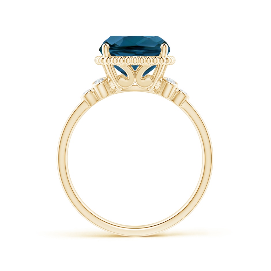 11x9mm AAAA Cushion London Blue Topaz Beaded Halo Ring with Diamonds in Yellow Gold product image