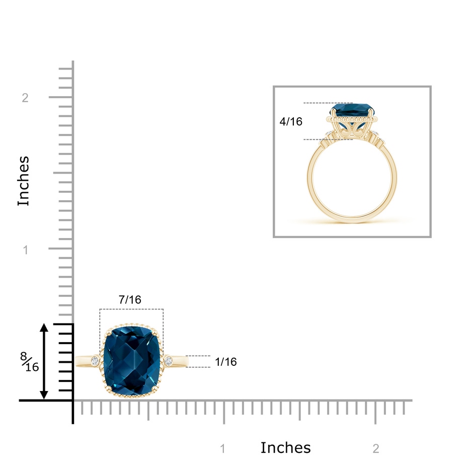 11x9mm AAAA Cushion London Blue Topaz Beaded Halo Ring with Diamonds in Yellow Gold product image