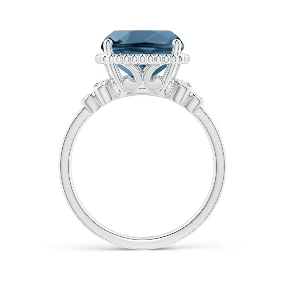 12x10mm A Cushion London Blue Topaz Beaded Halo Ring with Diamonds in White Gold product image