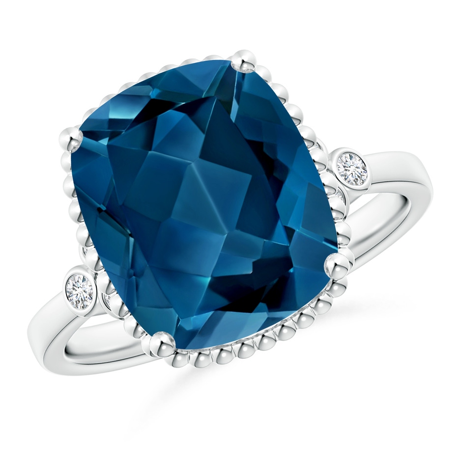 Cushion London Blue Topaz Beaded Halo Ring with Diamonds | Angara