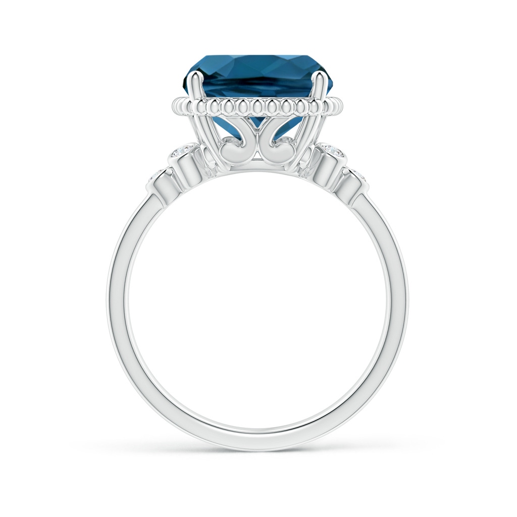 12x10mm AAA Cushion London Blue Topaz Beaded Halo Ring with Diamonds in White Gold Product Image