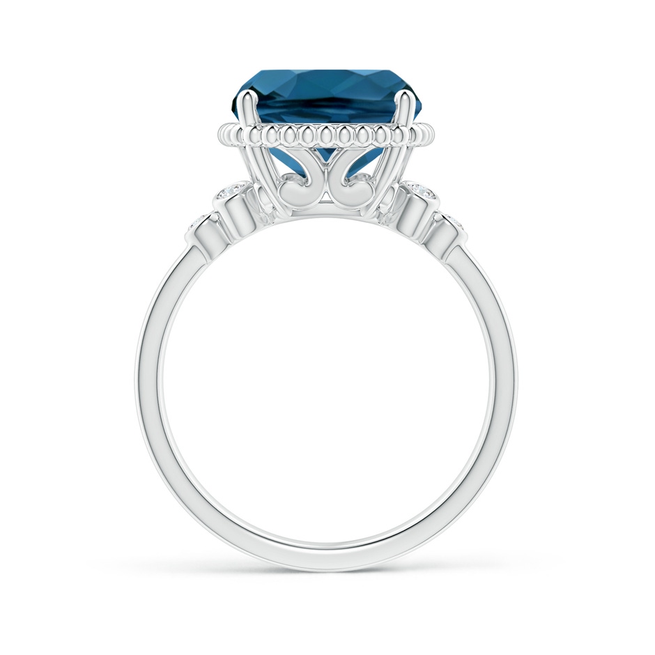 12x10mm AAA Cushion London Blue Topaz Beaded Halo Ring with Diamonds in White Gold product image