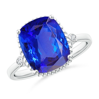 11x9mm AAA Cushion Tanzanite Beaded Halo Ring with Diamond Accents in White Gold