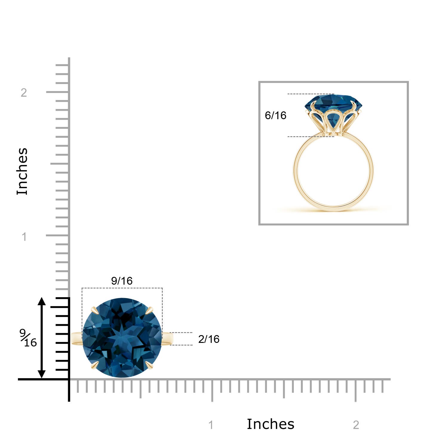 AAA - London Blue Topaz / 12 CT / 14 KT Yellow Gold