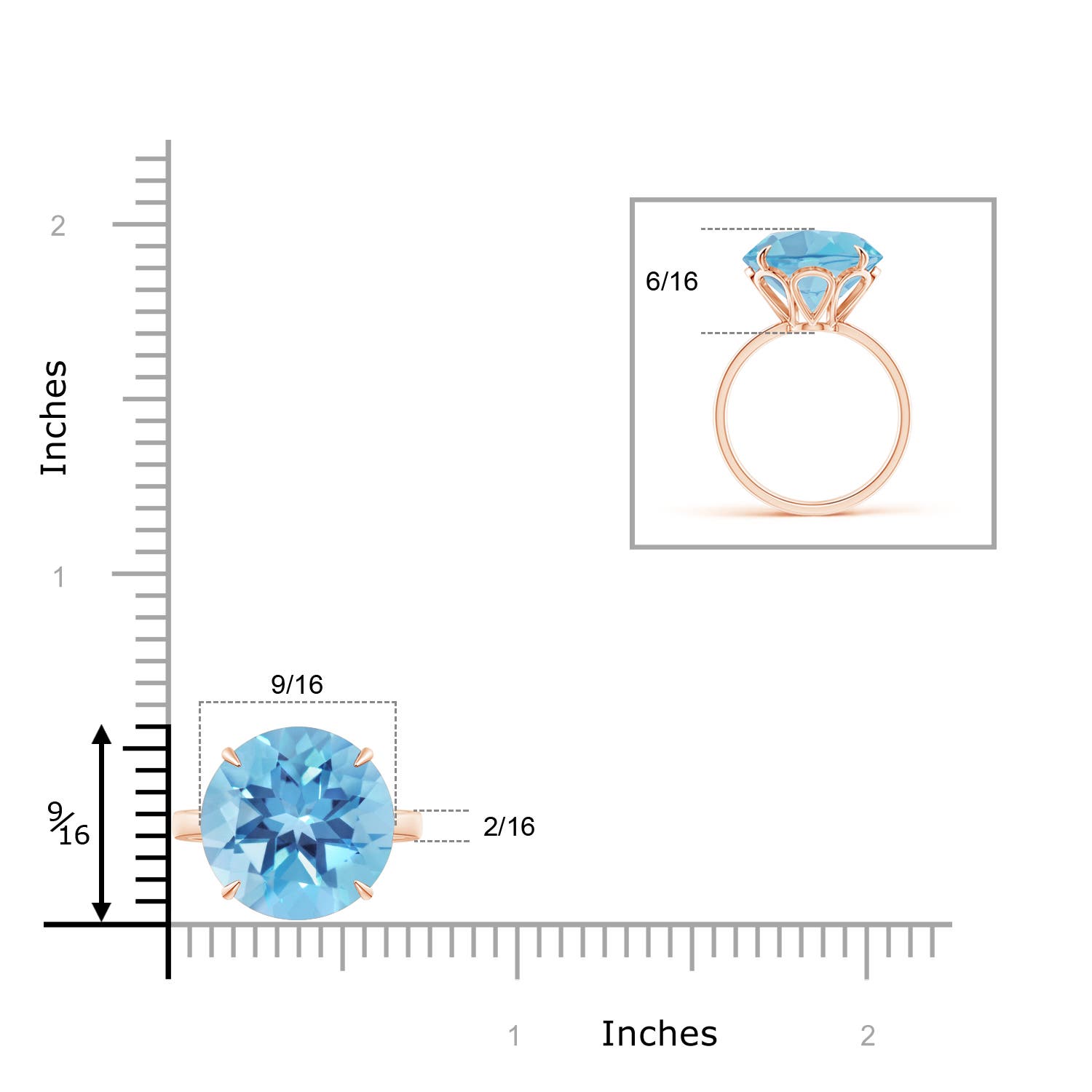 A - Swiss Blue Topaz / 12 CT / 14 KT Rose Gold