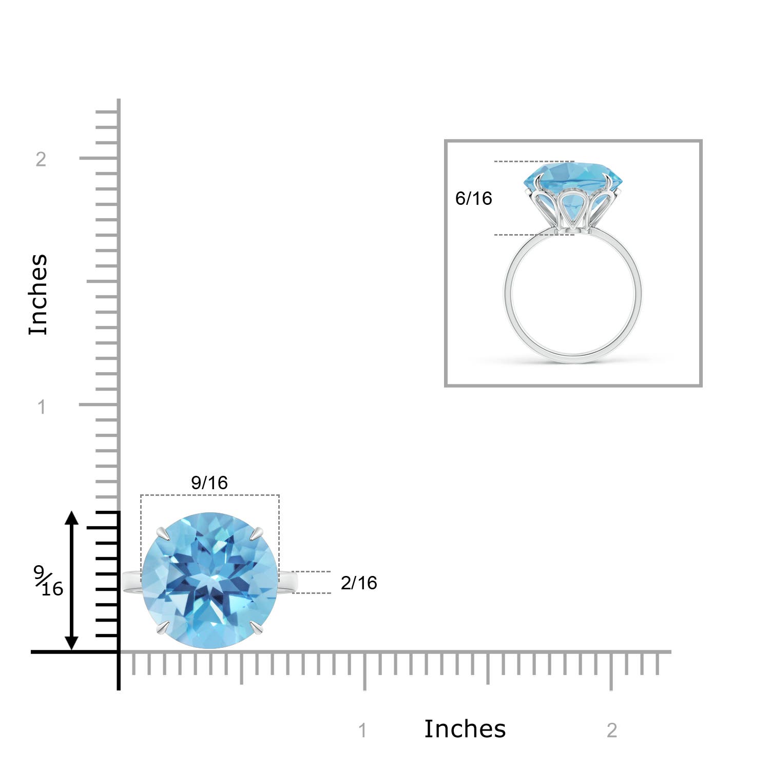 A - Swiss Blue Topaz / 12 CT / 14 KT White Gold