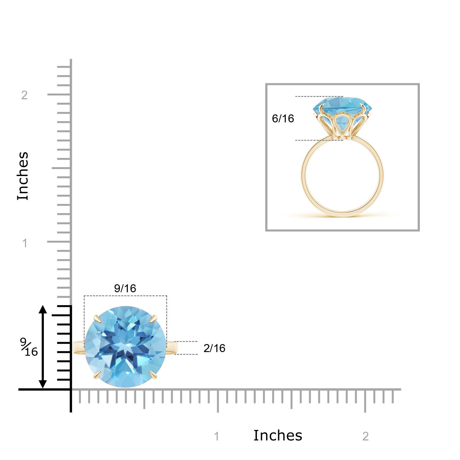 A - Swiss Blue Topaz / 12 CT / 14 KT Yellow Gold