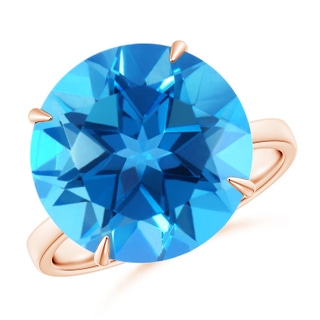 14mm AAAA Claw-Set Round Swiss Blue Topaz Cocktail Ring in Rose Gold