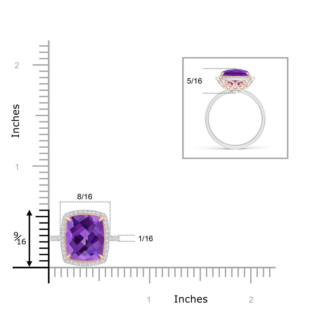11x9mm AAA Cushion Amethyst and Diamond Halo Ring in Two Tone in White Gold Rose Gold Product Image