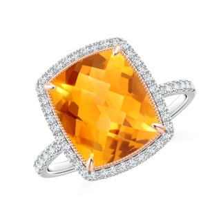 11x9mm AA Cushion Citrine and Diamond Halo Ring in Two Tone in White Gold Rose Gold