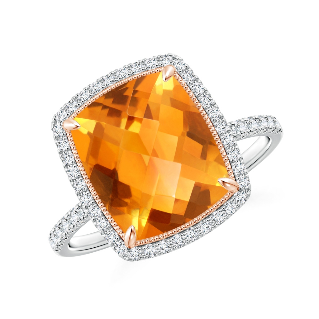 11x9mm AAA Cushion Citrine and Diamond Halo Ring in Two Tone in White Gold Rose Gold
