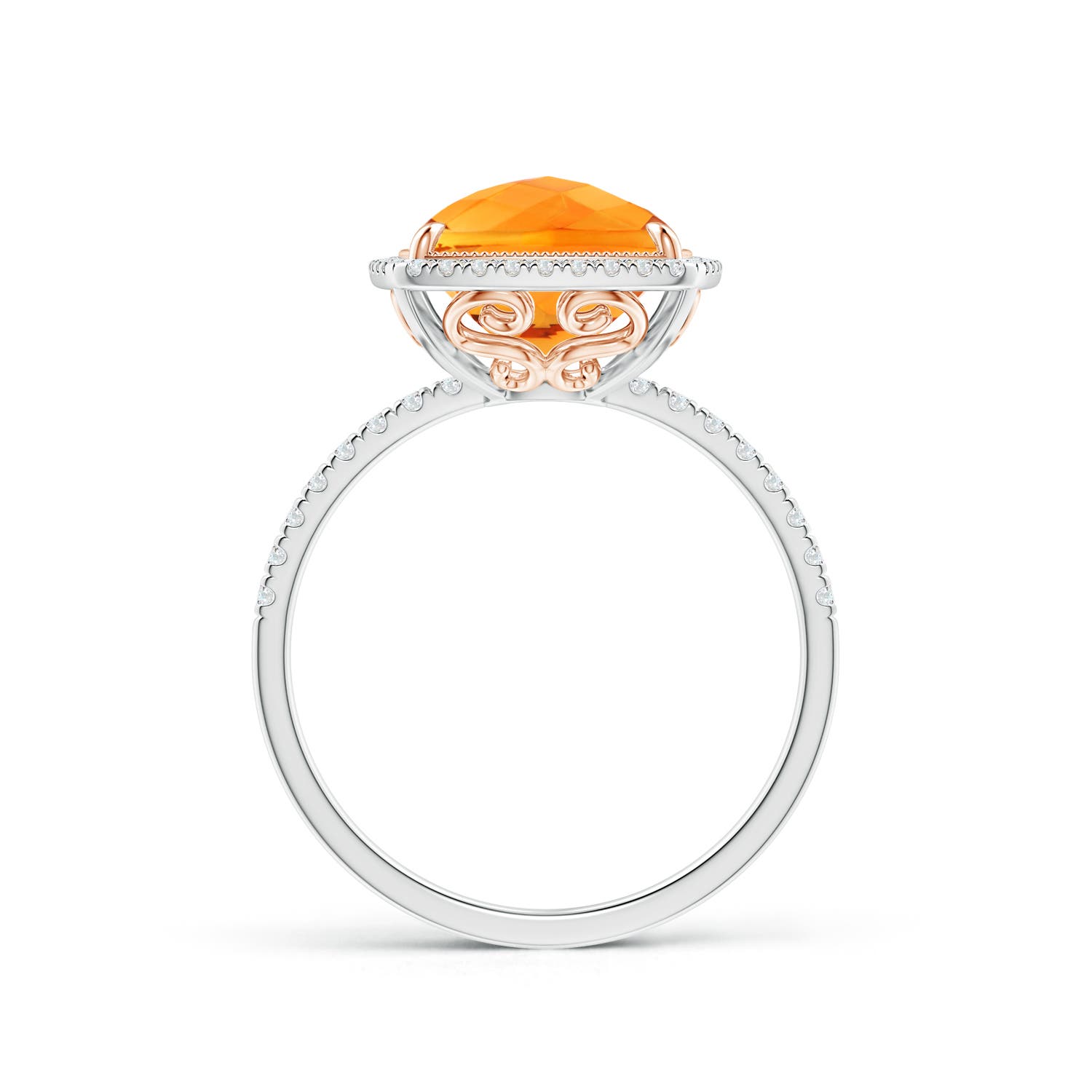11x9mm AAA Cushion Citrine and Diamond Halo Ring in Two Tone in White Gold Rose Gold - side 3