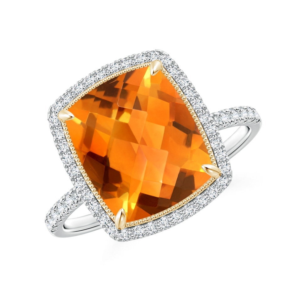 11x9mm AAAA Cushion Citrine and Diamond Halo Ring in Two Tone in White Gold Yellow Gold 