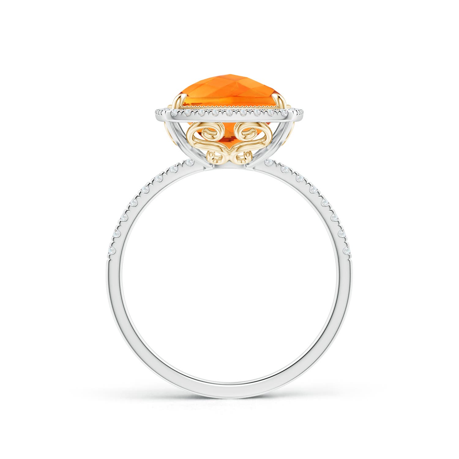 11x9mm AAAA Cushion Citrine and Diamond Halo Ring in Two Tone in White Gold Yellow Gold - side 3
