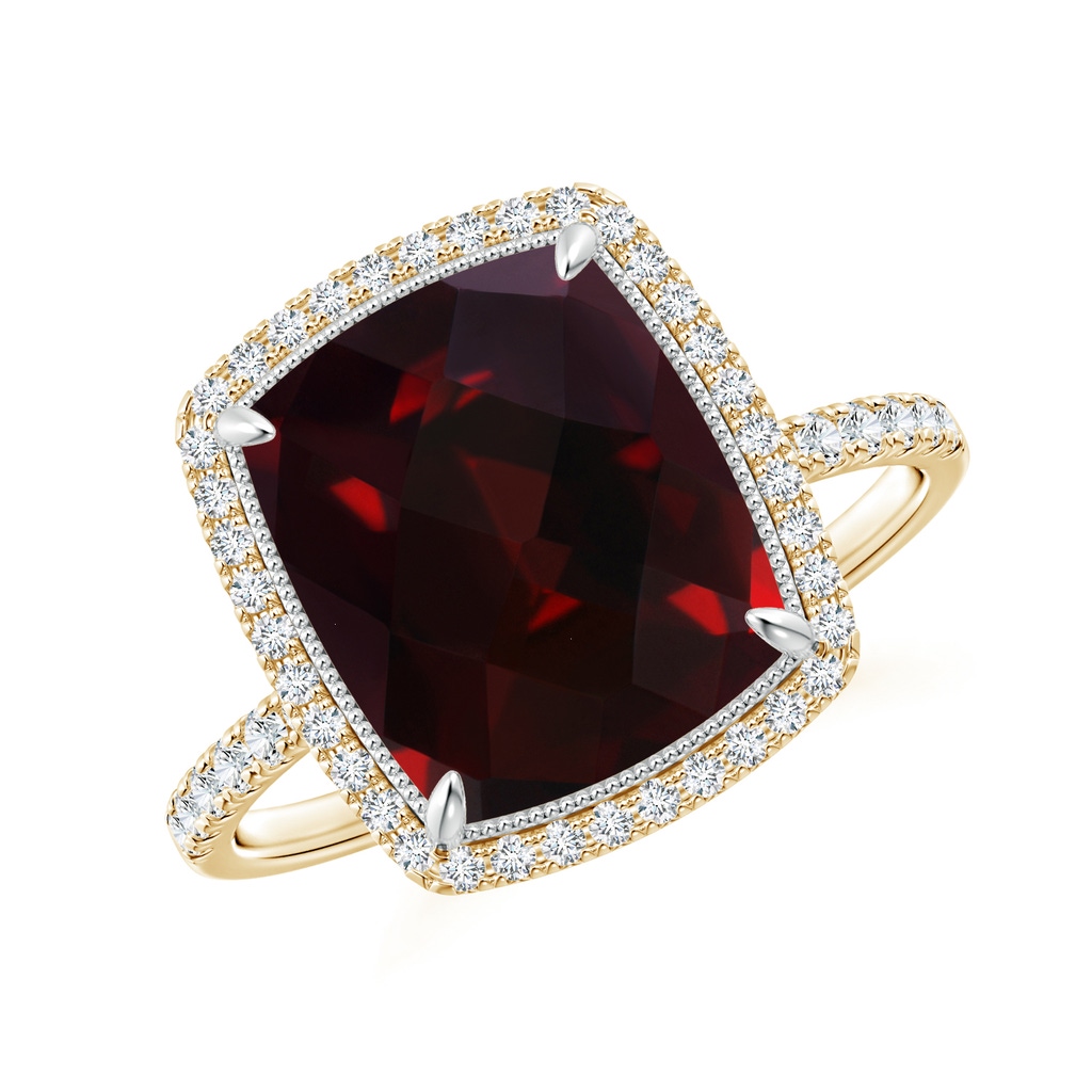 11x9mm AAA Cushion Garnet and Diamond Halo Ring in Two Tone in 10K Yellow Gold 10K White Gold 