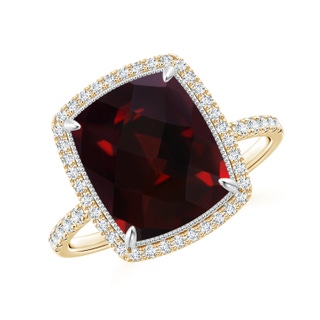 11x9mm AAA Cushion Garnet and Diamond Halo Ring in Two Tone in 10K Yellow Gold 10K White Gold