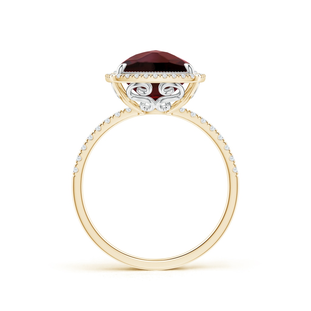 11x9mm AAA Cushion Garnet and Diamond Halo Ring in Two Tone in 10K Yellow Gold 10K White Gold Side-1