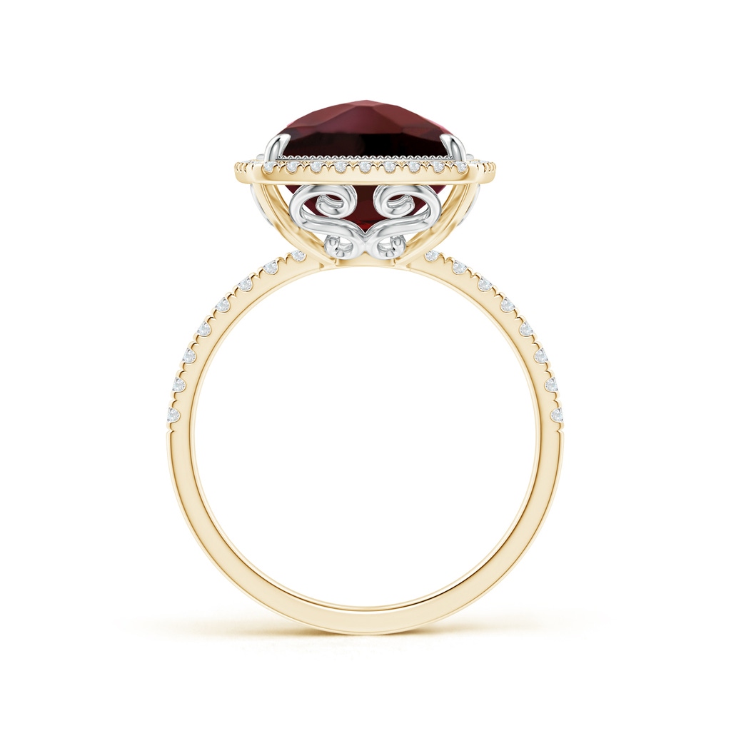 12x10mm AAA Cushion Garnet and Diamond Halo Ring in Two Tone in Yellow Gold White Gold Side-1