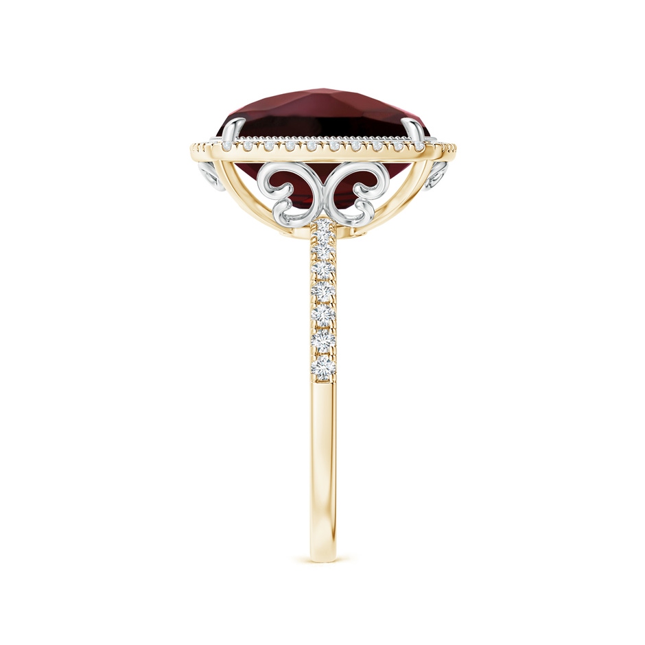 12x10mm AAA Cushion Garnet and Diamond Halo Ring in Two Tone in Yellow Gold White Gold side-2